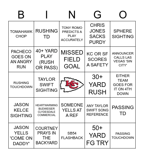 BRESSLER SUPER BOWL BINGO Card