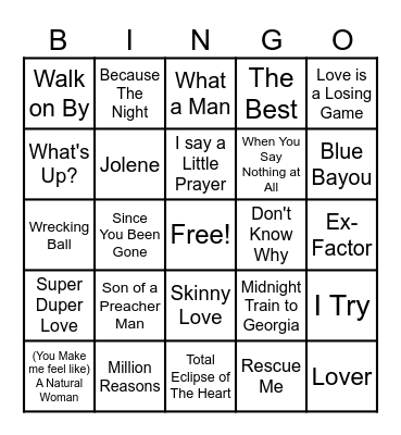 Great Female Voices Bingo Card