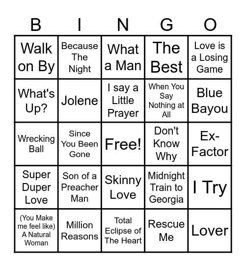 Great Female Voices Bingo Card