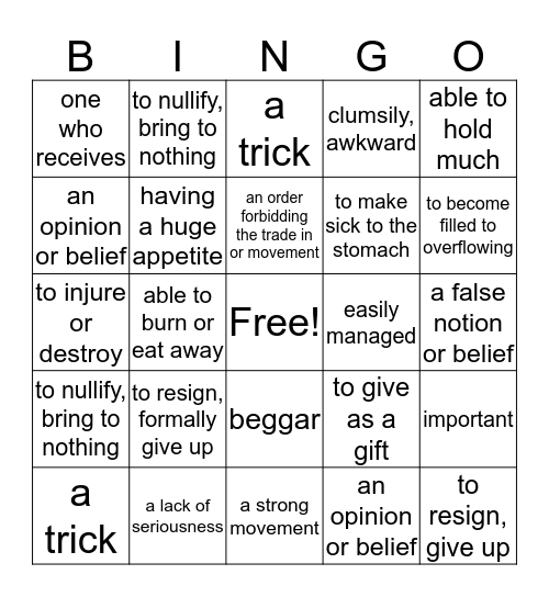 Vocab Bingo- Eddie Ruela Bingo Card