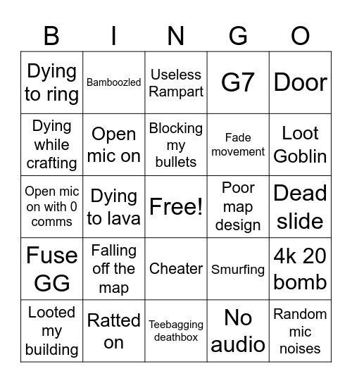 The Apex Experience Bingo Card