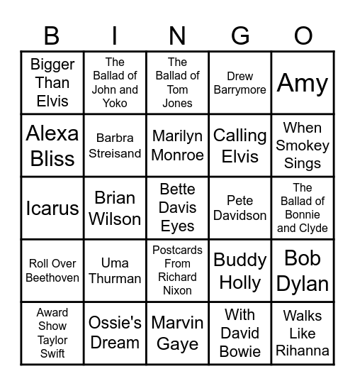 Celebrity Mentions Bingo Card