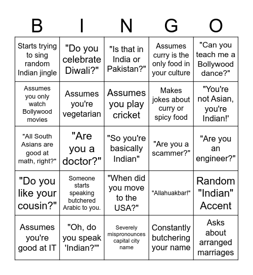 Microaggression Bingo Card