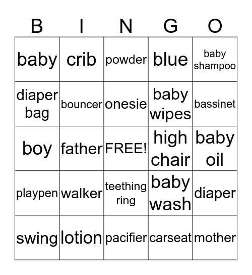 Lacee's Baby Shower Bingo Card