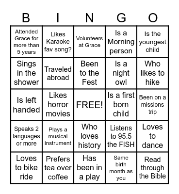 Single Mingle Bingo Card
