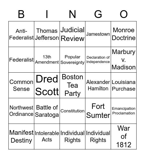 US History BINGO Card