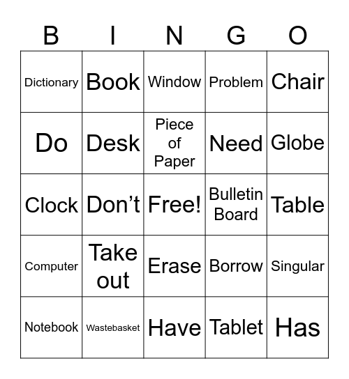 Early Emerging Bingo Card