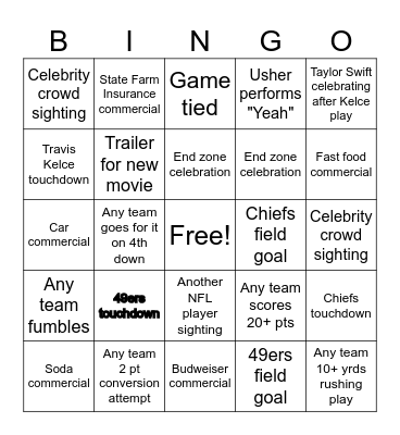 Super Bowl LVIII Bingo Card