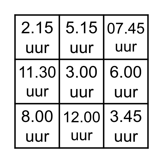 Hoe laat is het? Bingo Card