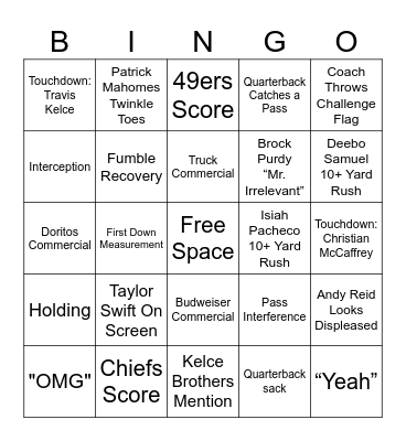 Super Bowl LVIII Bingo Card