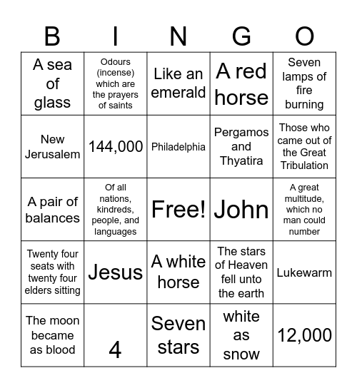 Revelation 1-7 Bingo Card
