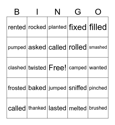 The sounds of Suffix -ed Bingo Card