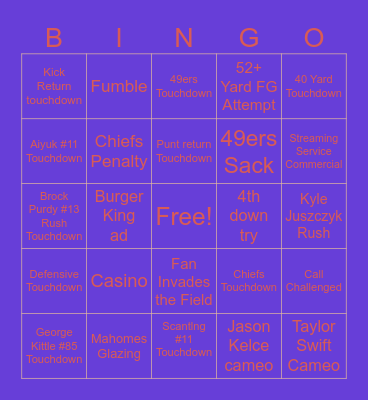 Super Bowl LVIII Bingo Card