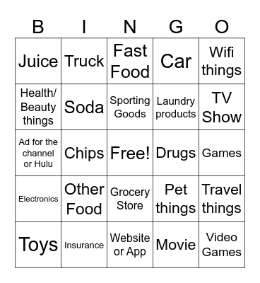 Anytime or Fun Commercial Bingo Card