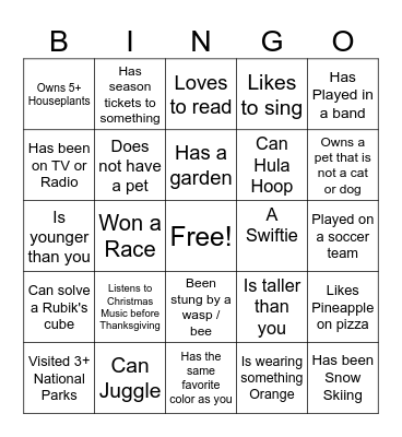 Getting to Know You Bingo Card