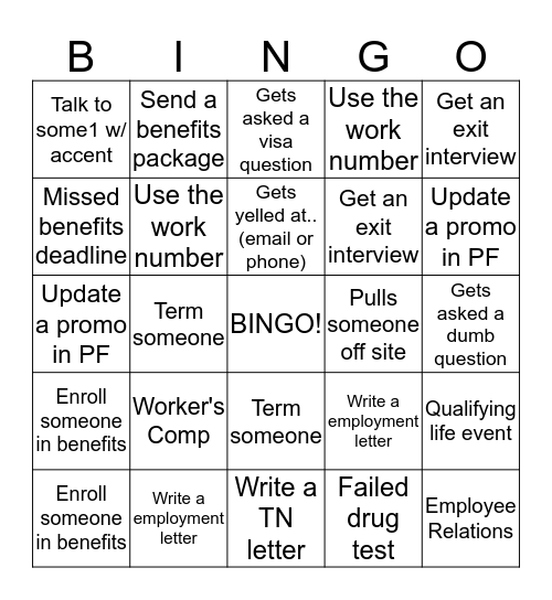 HR Bingo Card