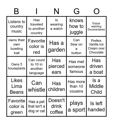 CCSP Getting to Know You Bingo Card