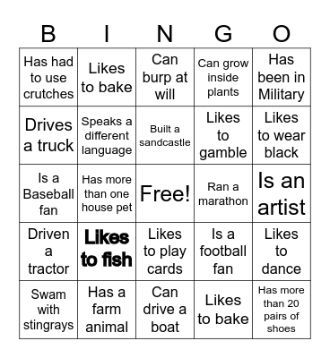 Getting to Know you Bingo Card