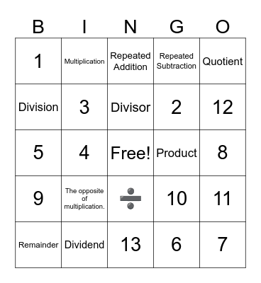 Division Bingo Card