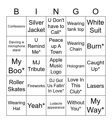 Super Bowl LVIII Halftime Bingo Card