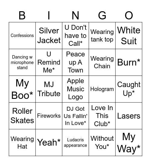 Super Bowl LVIII Halftime Bingo Card