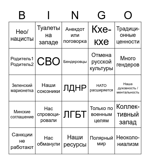 PUTIN - CARLSON TUCKER  INTERVIEW Bingo Card