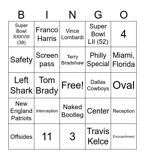 Superbowl Bingo Card