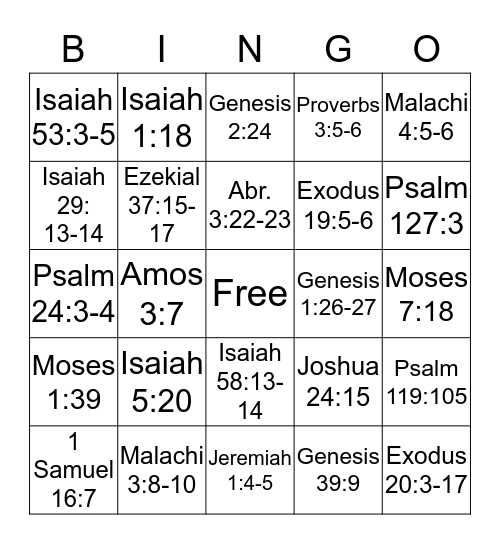 Old Testament Scripture Mastery Bingo Card