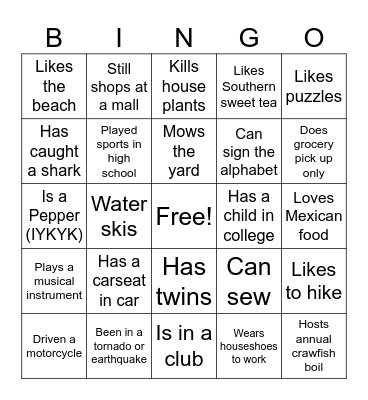 Getting to Know You Bingo Card