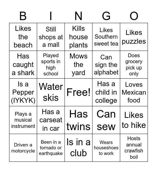 Getting to Know You Bingo Card