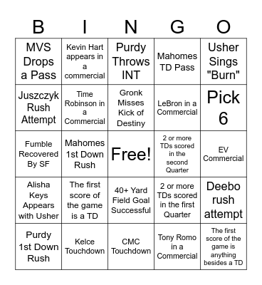 Super Bowl 23/24 Bingo Card