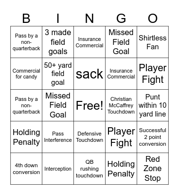 Superbowl Bingo Card