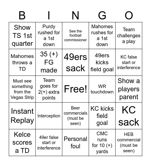 Super Bowl 2024 Bingo Card