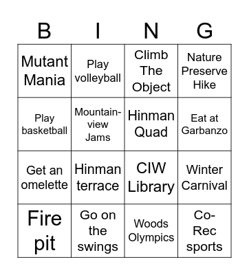 BINGO-HAMTON Round 1: Dorms Bingo Card