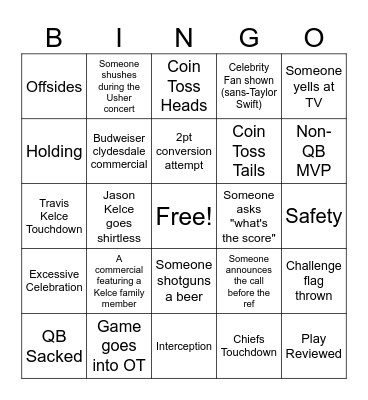 Super Bowl 2024 Bingo Card