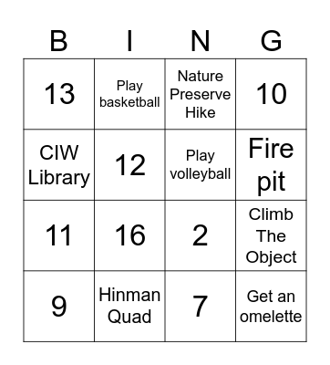 BINGO-HAMTON Round 1: Dorms Bingo Card