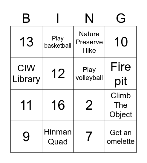 BINGO-HAMTON Round 1: Dorms Bingo Card