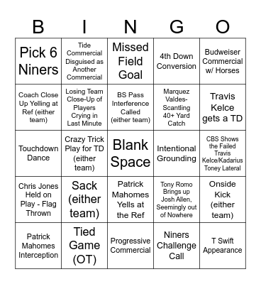 Super Bowl 2024 Bingo Card