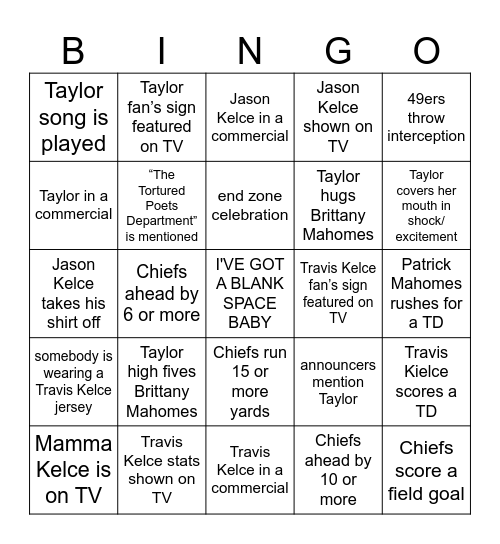 BINGO (Taylor's Version) Bingo Card