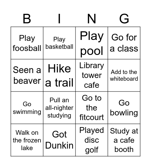 BINGO-HAMTON ROUND 2: Campus Activities Bingo Card