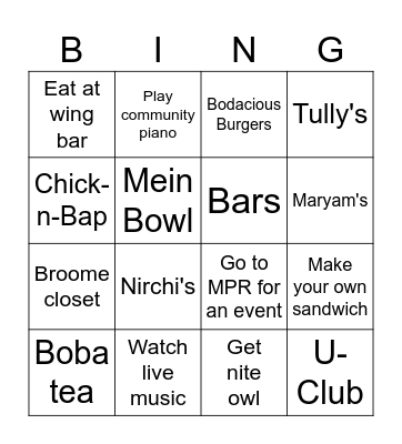 BINGO-HAMTON ROUND 3: Food Bingo Card