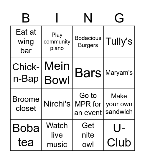 BINGO-HAMTON ROUND 3: Food Bingo Card