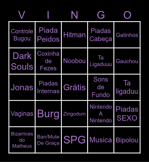 Bingo do Venistério Bingo Card