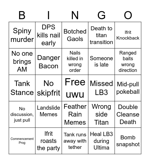 UwU Bingo, PF Edition Bingo Card