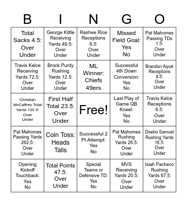 Oxana Superbowl Prop Bingo Card