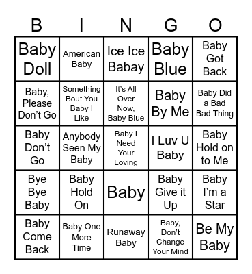 Oh Baby! Bingo Card