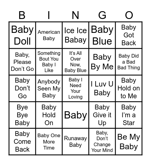 Oh Baby! Bingo Card