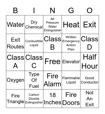 Fire Safety Bingo Card