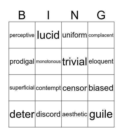 Unit 7 and 8 Vocab Bingo Card