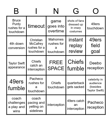 SUPER BOWL BINGO Card